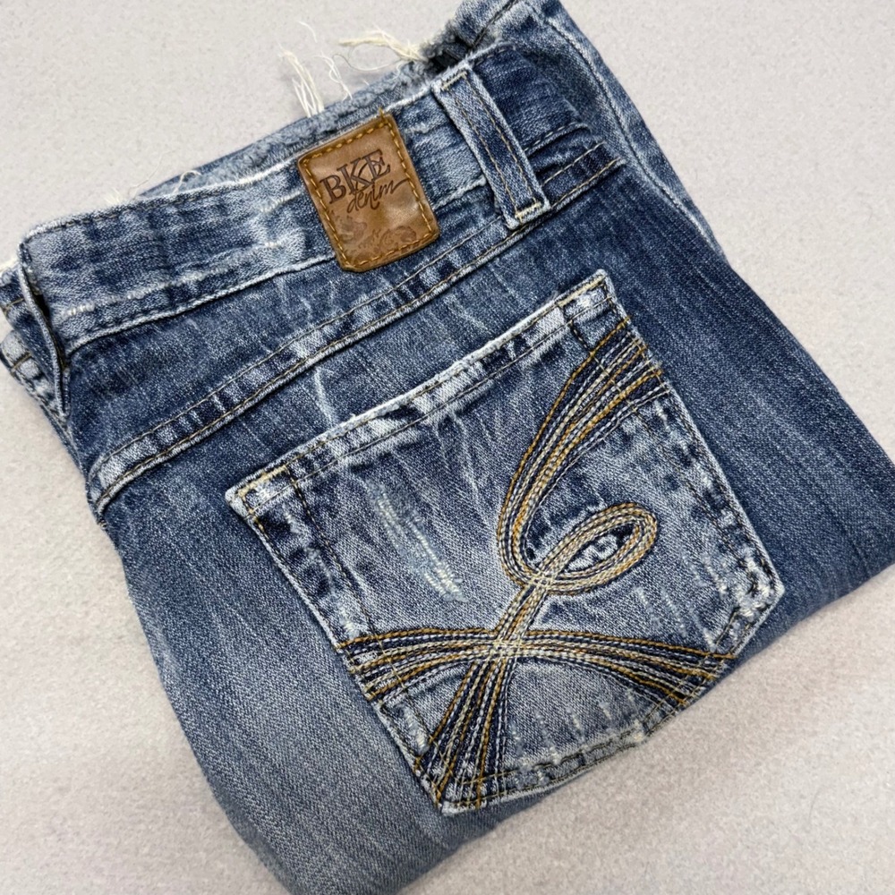 BKE Hannah Stretch Jeans Womens 30 Blue Denim Bootcut Distressed Low Rise